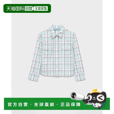 自营欧洲直邮Prada普拉达 女士水绿色棉格纹印花长袖衬衫