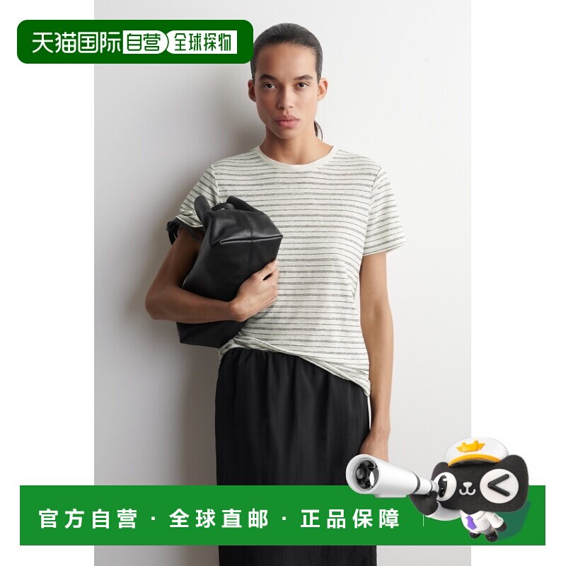 自营欧洲直邮COS 女士白色亚麻圆领短袖T恤女装条纹图片