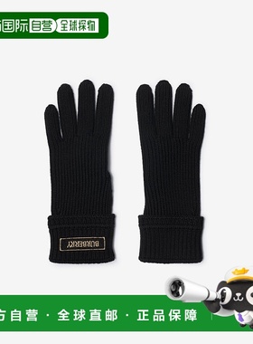 自营欧洲直邮Burberry博柏利 Patch系列女士黑色羊毛logo标识手套