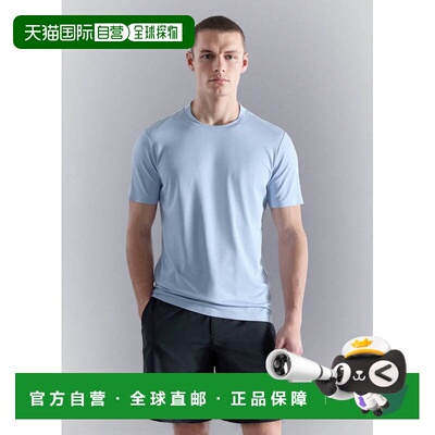 自营欧洲直邮MANGO Performance男士天蓝色聚酯纤维混纺修身T恤
