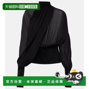 女士 时尚 垂褶乔其纱衫 上衣女装 舒适 BLACK黑色 香港直邮Alaia