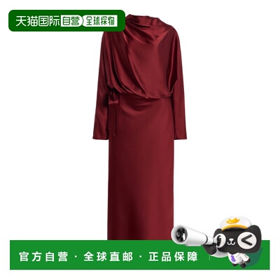1h可退 香港直邮Staud 女士 Phoebe 垂褶真丝长款连衣裙