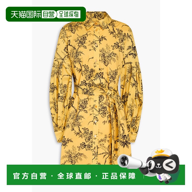 香港直邮CAROLINA HERRERA 女士 印花棉混纺府绸迷你衬衫式连衣裙