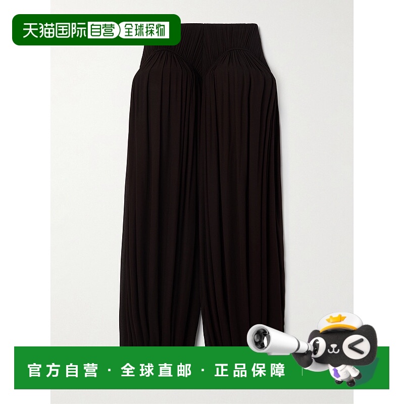 香港直邮Alaia 女士 褶裥绉纱锥形长裤 AA9P1179T666A994EBENE