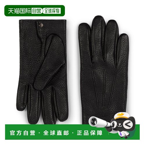 自营欧洲直邮GUCCI古驰 男士黑色粒面皮革Web条纹手套