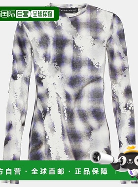 1h可退 香港直邮Y PROJECT 女士 devore 格纹透视上衣 blue蓝色