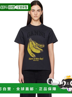 1h可退 香港直邮GANNI 甘尼 女士 黑色 Banana Graphic T 恤 T423