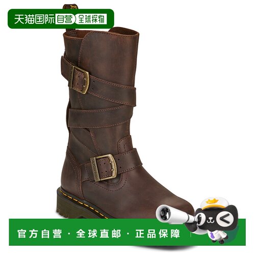 欧洲直邮Dr. Martens马丁博士鞋子女长筒靴棕色Anistone Strap Hi