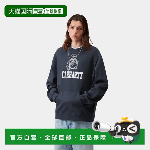 自营欧洲直邮Carhartt WIP Pond Corps男士蓝色棉质印花卫衣
