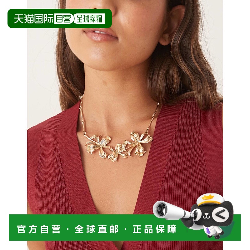 1h可退 香港直邮ASOS 女士 设计大号三个花朵色调项链(金色)