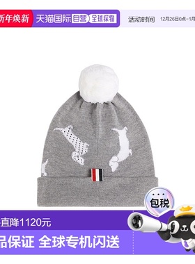 香港直发Thom Browne汤姆 布朗灰色动物图案针织帽MKH069AY1002