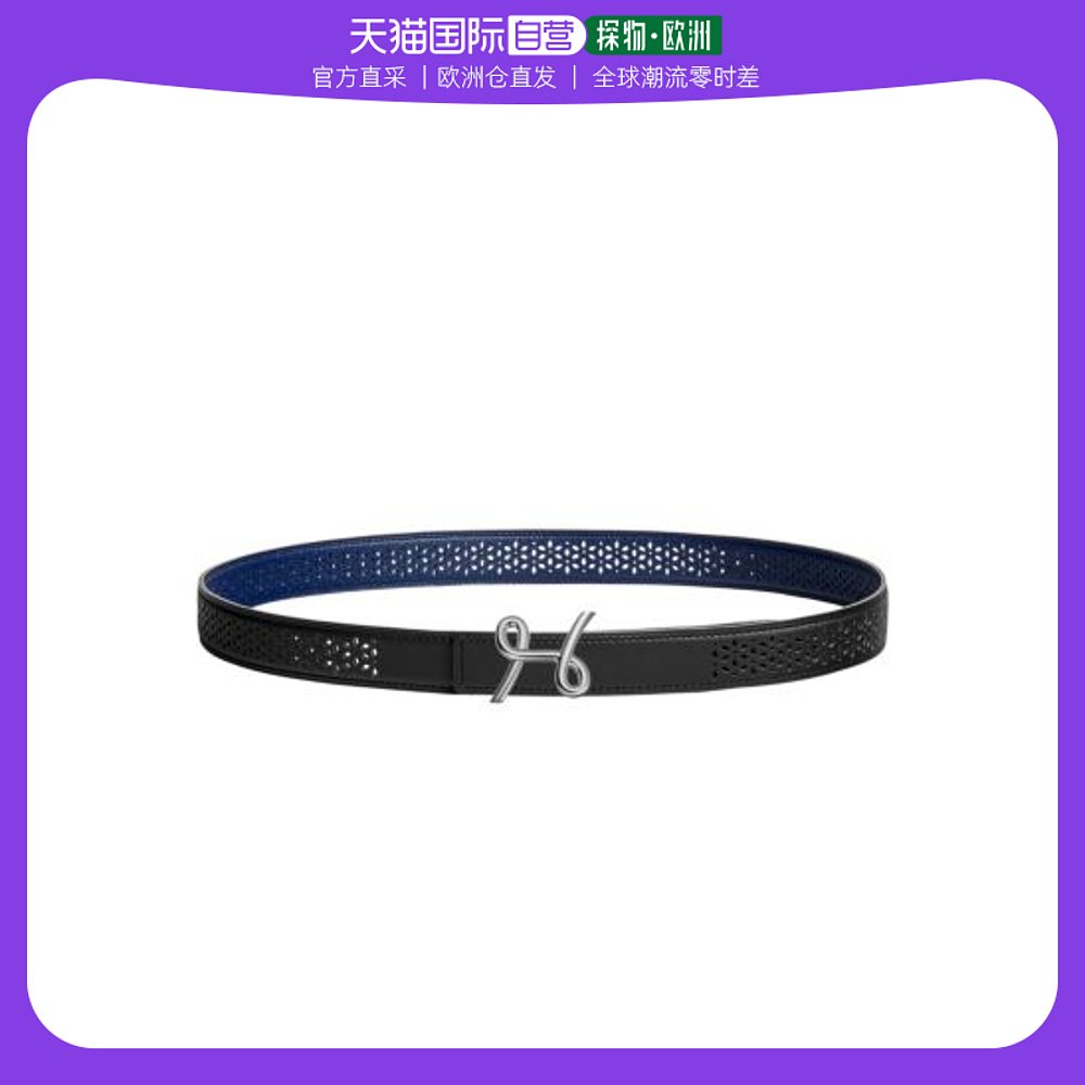 欧洲直邮Hermes爱马仕女士皮带黑色徽标皮革H皮带扣精致简约耐磨