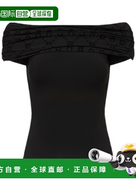 香港直邮Marine Serre 露肩垂褶T恤 WTO509ACJER0022BK