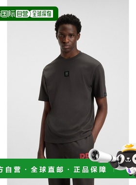 自营欧洲直邮Hugo Boss x RB男士深灰色棉公牛图案短袖T恤