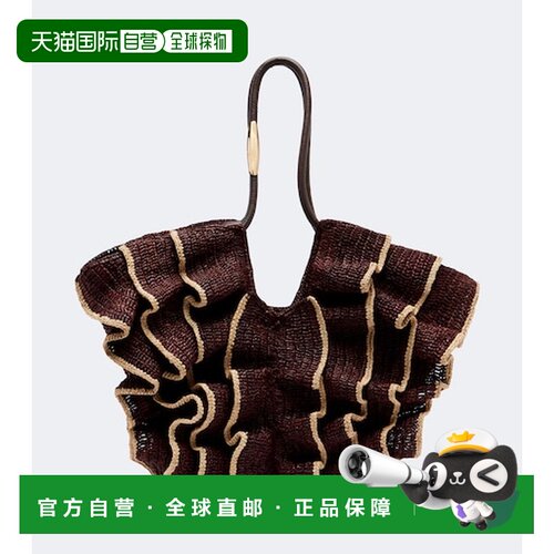 香港直邮ZIMMERMANN 女士 Goldentime 中号荷叶边拉菲草编织手提