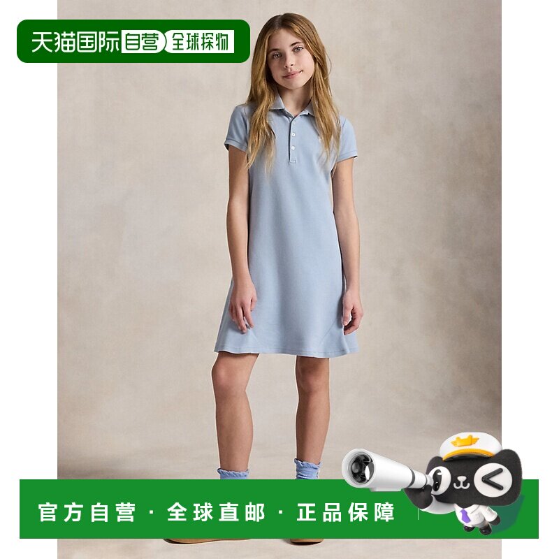 欧洲直邮Ralph Lauren拉夫劳伦 女孩蓝色弹力珠地布Polo连衣裙图片