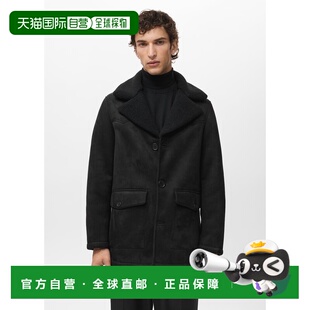 自营欧洲直邮Mango芒果 男士黑色仿羊羔绒绒外套