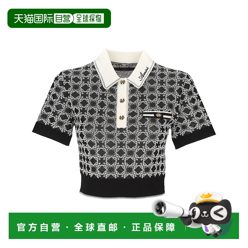 香港直邮AMIRI 女士 全新 提花短款纽扣短袖Polo衫 女款 黑色 AWK