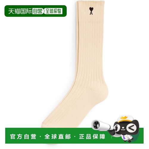 自营欧洲直邮AMI PARIS Ami de Coeur女士宝石红色棉质刺绣袜子