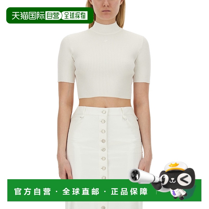 欧洲直邮COURREGES 女士针织毛衣124MPU135FI00010001高领短袖