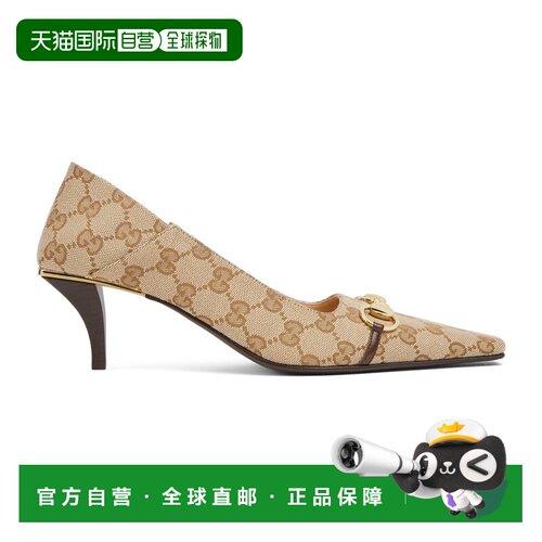 自营欧洲直邮GUCCI古驰 Vittoria女士沙色/棕色GG帆布马衔扣尖头