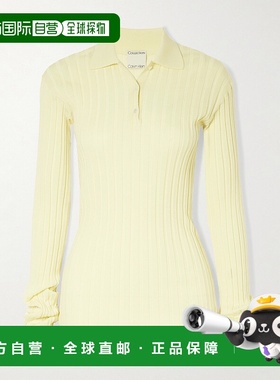 香港直邮calvin klein 女士 琥珀色罗纹羊毛Polo毛衣 LV0VY000107