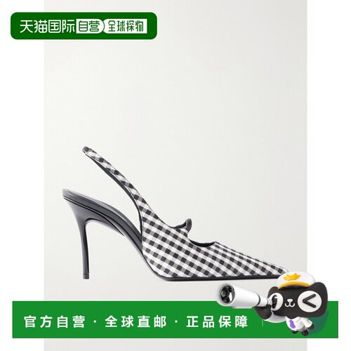 美国直邮alaia 女士 90 格纹皮革边帆布露跟浅口鞋 A3G2016A05699