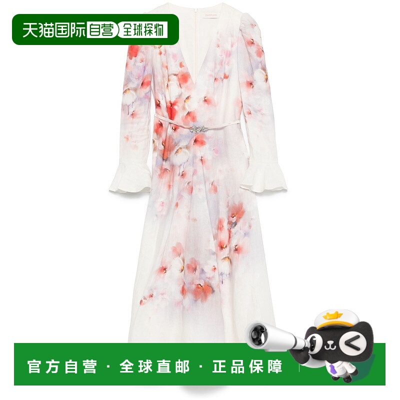 1h可退 香港直邮ZIMMERMANN 女士 V 领褶边连衣裙 2344DR251S