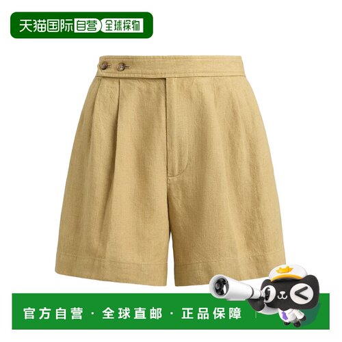 欧洲直邮Ralph Lauren Pleated Delave Linen Shorts Camel