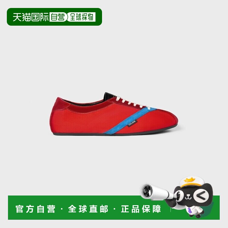 自营欧洲直邮CELINE思琳 女士红色/电光蓝粗粒绒面革小羊皮运动鞋