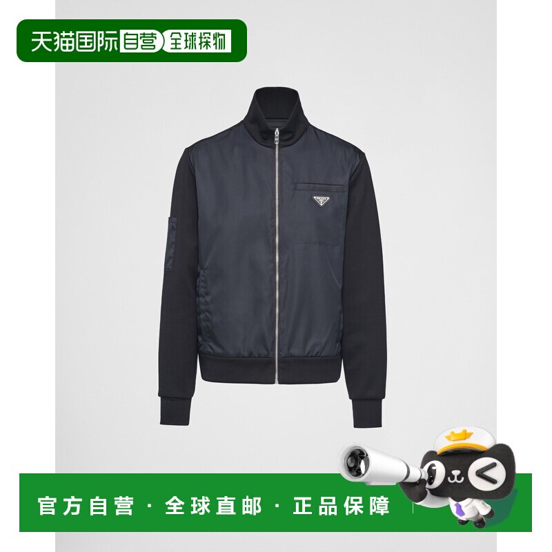 自营欧洲直邮Prada普拉达 Re-Nylon男士黑色棉金属三角标识卫衣