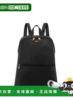 自营欧洲直邮Tumi途明 Voyageur女士黑色/金色尼龙拉链开合双肩包