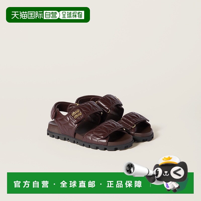欧洲直邮MIU MIU (2025新品) 绗缝纳帕皮革运动凉鞋