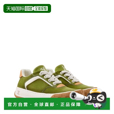 自营1h可退 欧洲直邮LV路易威登 Tilted男士绿色皮革logo标识运动
