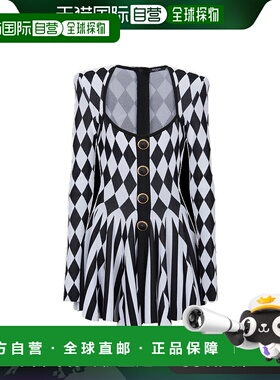 1h可退 香港直邮Balmain 巴尔曼 女士 条纹荷叶边提花连衣裙 DF1R