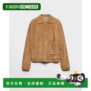 自营欧洲直邮Prada普拉达 女士蜂蜜色小羊皮皮质三角标识夹克独特