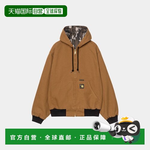 自营欧洲直邮Carhartt WIP Active男士棕色棉袋鼠口袋连帽夹克