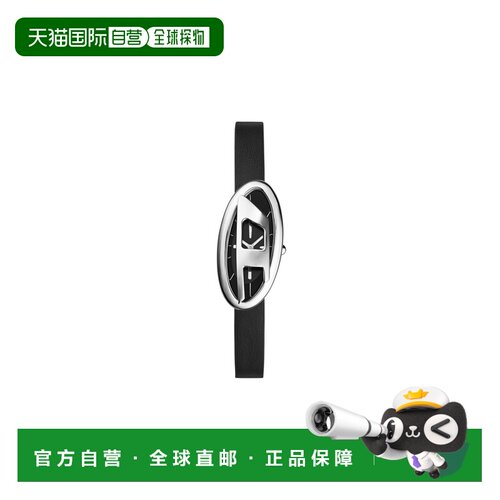 自营欧洲直邮Diesel迪赛 D-Era女士黑色皮革双指针手表19mm
