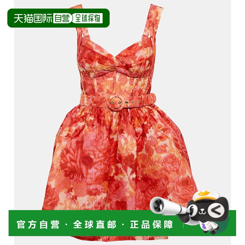 1h可退 香港直邮ZIMMERMANN 女士 Tide 高亚麻真丝迷你连衣裙