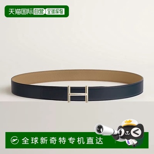 海军蓝 1h可退 男士 欧洲直邮Hermes 灰褐色小牛皮腰带32mm 爱马仕