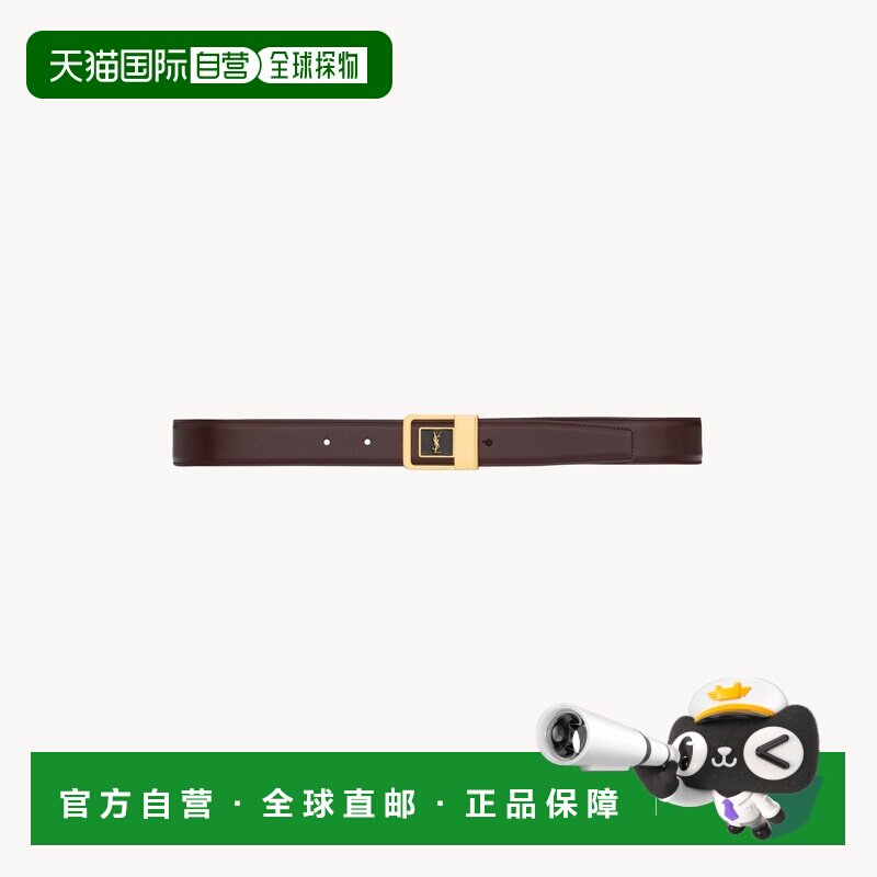 自营欧洲直邮YSL圣罗兰 LA 66女士红棕色皮革亮面搭扣皮带腰带