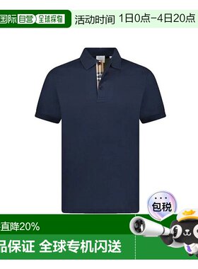 自营Burberry博柏利男士黑色棉混纺纯色直筒短袖Polo衫