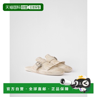 自营欧洲直邮Prada普拉达 Shuffle系列女士浅灰白小牛皮烫印标识