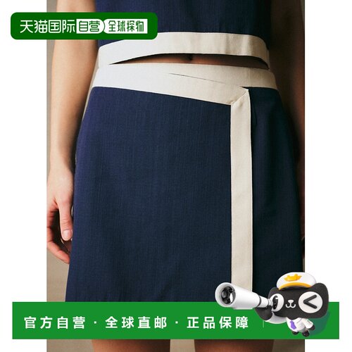 自营欧洲直邮Sezane MARTINE女士海军蓝/米白色棉混纺短款半身裙