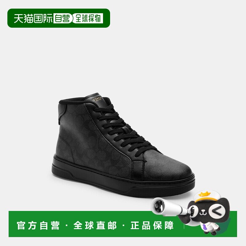 自营欧洲直邮Coach蔻驰 男士黑色独家高端帆布高帮运动鞋