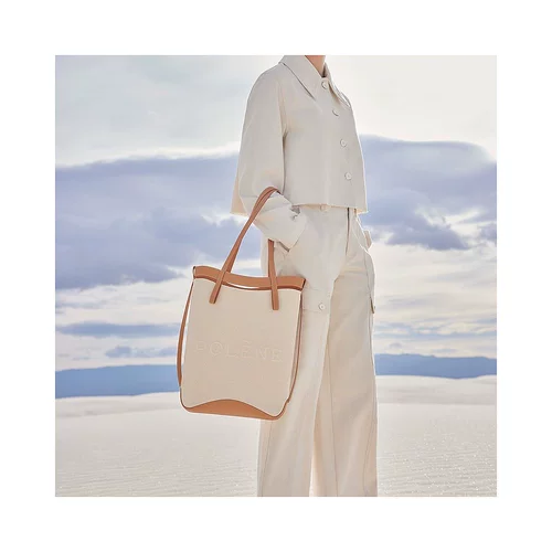 Прямая почтовая рассылка в Европе POLENE 23 новые женские сумки Ilo коричневого/бежевого цвета из парусины с кожаным логотипом на лицевой стороне