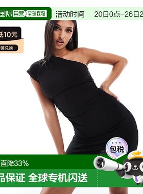 香港直邮ASOS 女士 设计单肩褶皱侧边迷你连衣裙(黑色)包臀裙