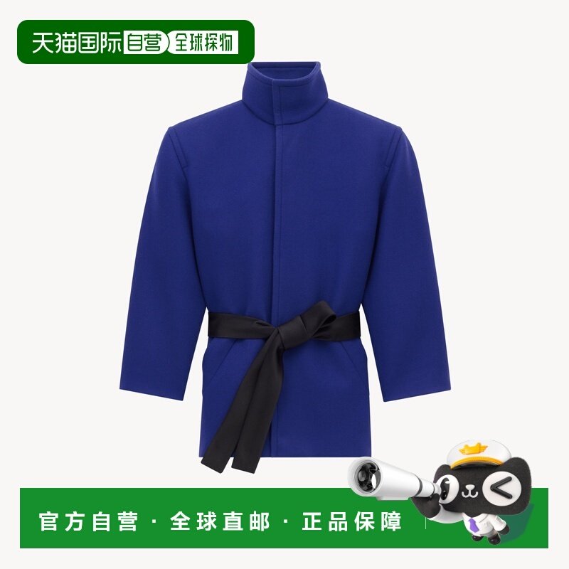 自营欧洲直邮YSL圣罗兰 女士深海蓝羊毛撞色腰间系带外套,运动服/休闲服装,运动茄克/外套,淘宝优惠券,粉丝福利购,淘宝优惠卷