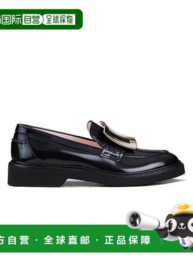 1h可退 香港直邮Roger Vivier 金属扣黑色皮质乐福鞋 圆头舒适百