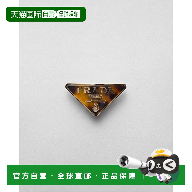 自营欧洲直邮Prada普拉达 女士蜂蜜色/鳞纹色亚克力字母标识发夹